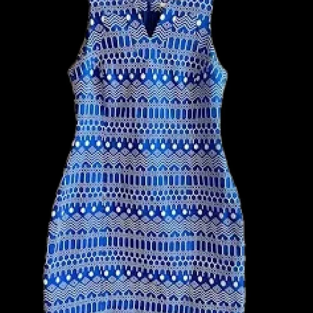 BODEN Cornflower Blue and White GEO Pattern Sheath Dress - Women's 12 - Picture 3 of 4